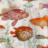 Yiume Men's Tropical Fish Shirt 100% Cotton Hawaiian Shirt Short Sleeve Button-down Beige Aloha Shirt Symphony Of The Sea