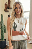 Western Cactus Desert Print Knit Sweater Tank Top (S-Xl)