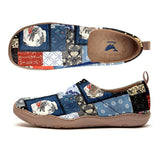 Yiume Women's Art Slip-On Casual Canvas Shoes Japanese Patchwork Painted,100% Cotton Blue Japanese-inspired Shirt