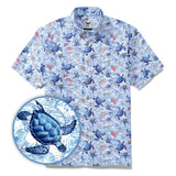 Men's Turtle Shirt Blue Hawaiian Shirt Cotton Button-down Short Sleeve Aloha Shirt A Sea Turtle's Odyssey