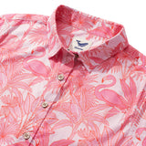 Women's Hawaiian Shirt Short Sleeve Button-up Pink Aloha Flamingos & Chameleons By House of Haricot