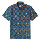 Men's Hawaiian Shirt Short Sleeve Button-down 100% Cotton Blue Aloha Shell Mosaic