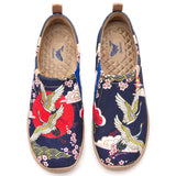 Crane Paradise Women's Slip-On Shoes, 100% Cotton, Painted Canvas Sneakers Hawaiian Crane Zen Shirt
