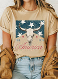 America Flag Bull Skull Graphic Tshirts