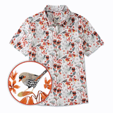 Women's Hawaiian Shirt Short Sleeve Button-up 100% Cotton Green Aloha Firetail Finches By Eloise