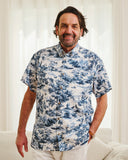 Toile de Jouy Jungle Oasis Shirt 100% Cotton Men's Short Sleeve Button-down Shirt Gray Aloha Hawaiian