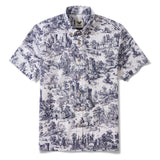 Men's Toile de Jouy Toile Shirt Landscape Hawaiian Shirt Resort Wear Shirt Short Sleeve Button-down White Aloha Shirt Toile De Jouy Medieval Castle Landscape