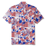 Men's Hawaiian Shirt Short Sleeve Button-down 100% Cotton Blue Aloha American Celebration