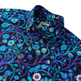 Men's Hawaiian Shirt Short Sleeve Button-down 100% Cotton Blue Aloha Midnight Garden