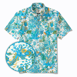 Men's Hawaiian Shirt Short Sleeve Button-down 100% Cotton Blue Aloha Fantasy Paradise