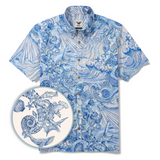 Men's Hawaiian Shirt Short Sleeve Button-down 100% Cotton Blue Aloha Dreamy Ocean