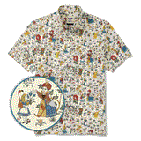 Men's Hawaiian Shirt Short Sleeve Button-down 100% Cotton Beige Aloha Alice's Wonderland