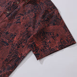 Men's Red Hawaiian Shirt Birds Print 100% Cotton Short Sleeve Button-down Shirt