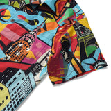 Men's Hawaiian Shirt Short Sleeve Camp Collar 100% Cotton Red Aloha Pop Art