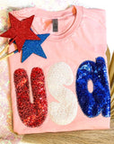 Pink USA Patriotic 4th of July Short Sleeve Unisex T-shirt, Sweatshirt, Hoodie, Long Sleeve Tee