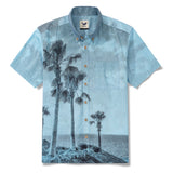 Men's Hawaiian Shirt Short Sleeve Button-down 100% Cotton Blue Aloha Ocean Crest