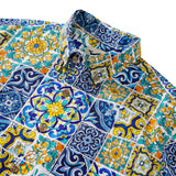 Men's Hawaiian Shirt Short Sleeve Button-down 100% Cotton White Aloha Sicilian Tile Elegance Collection