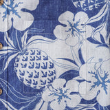 Men's Hawaiian Shirt Short Sleeve Button-down 100% Cotton Blue Aloha Pineapple and Hibiscus Blossom