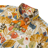 Men's Hawaiian Shirt Short Sleeve Button-down 100% Cotton Brown Aloha Afternoon Plains