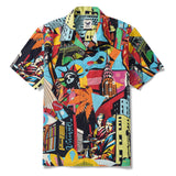 Men's Hawaiian Shirt Short Sleeve Camp Collar 100% Cotton Red Aloha Pop Art