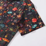 Black Hawaiian Shirt For Men Button-down Fish Shirt Short Sleeve 100% Cotton Shirt Marine Ecosystem