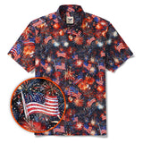 Men's Hawaiian Shirt Short Sleeve Button-down 100% Cotton Black Aloha Patriotic Fireworks