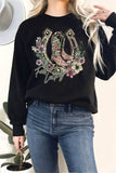 Full On Lucky Flower Horseshoe & Boots Terry Sweatshirts