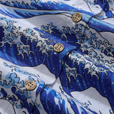 Women's Hawaiian Shirt Ocean Waves Japanese Ukiyo-e Print Cotton Button-up Short Sleeve Japanese Ukiyo-e Women Shirt