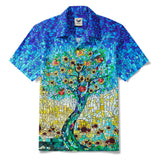 Men's Hawaiian Shirt Short Sleeve Camp Collar 100% Cotton Blue Aloha Sunlit Glass Orchard