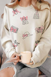 Fashion Ribbon All Over Graphic Brushed Sweatshirts