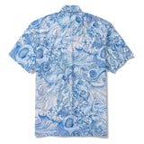 Men's Hawaiian Shirt Short Sleeve Button-down 100% Cotton Blue Aloha Dreamy Ocean