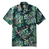 Green Hawaiian Shirt Vintage Tropical Parrot Shirt Men's 100% Cotton Short Sleeve Camp Collar Aloha Shirt