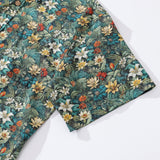 Men's Hawaiian Shirt Green Cotton Button-down Short Sleeve Aloha Shirt Jungle Adventure