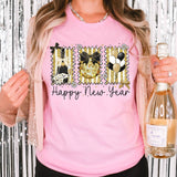 Faux Gold Glitter Happy New Year Coquette Tee