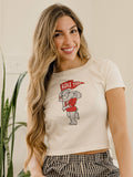 Bama Crimson Tide Mascot Flag Off White Micro Cropped Tee