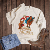 Christmas Western Santa Steer Wrestling Sweatshirt