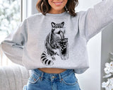 Raccoon Drinking Iced Coffee - Funny Animal Sweatshirt