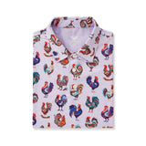 Men's Hawaiian Polo Shirt Short Sleeve 83% Recycled polyester 17% Spandex Yellow Aloha Rooster & Hibiscus