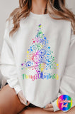 Rainbow Foil Christmas Tree Graphic Brushed Sweatshirts