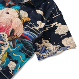 Men's Hawaiian Shirt Short Sleeve Camp Collar 100% Cotton Black Aloha Ukiyo No.3 By Rlon
