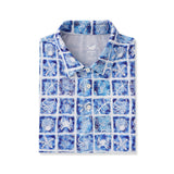 Men's Hawaiian Polo Shirt Short Sleeve 83% Recycled polyester 17% Spandex Blue Aloha Ocean Crest