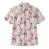 Women's Hawaiian Shirt Short Sleeve Button-up 100% Cotton Green Aloha Firetail Finches By Eloise