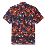 Men's Hawaiian Shirt Short Sleeve Button-down 100% Cotton Black Aloha Patriotic Fireworks