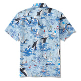 Men's Hawaiian Shirt Short Sleeve Button-down 100% Cotton White Aloha Joyful Ocean