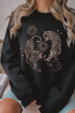 Sun and Moon Tiger Graphic Brushed Sweatshirts