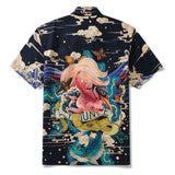 Men's Hawaiian Shirt Short Sleeve Camp Collar 100% Cotton Black Aloha Ukiyo No.3 By Rlon