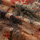 Designer Hawaiian Shirt For Men Cloudy Mountain with Red Tree Button-down Short Sleeve 100% Cotton Shirt