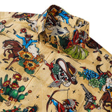Men's Hawaiian Shirt Short Sleeve Button-down 100% Cotton Orange Aloha Western Highway Adventure