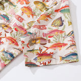 Women's Hawaiian Shirt Sea Ocean Fish Print Cotton Button-up Short Sleeve Sea Ocean Fish Women Shirt