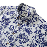 Yiume Men's Blue Hawaiian Shirt 100% Cotton Short Sleeve Button-Down Shirt